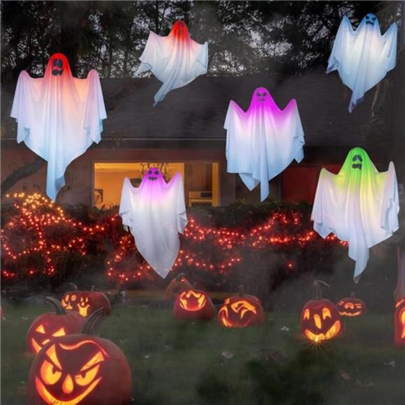 27.5 Inch Halloween Hanging Ghosts, 6 Pack LED Light Up - Picture 7 of 9